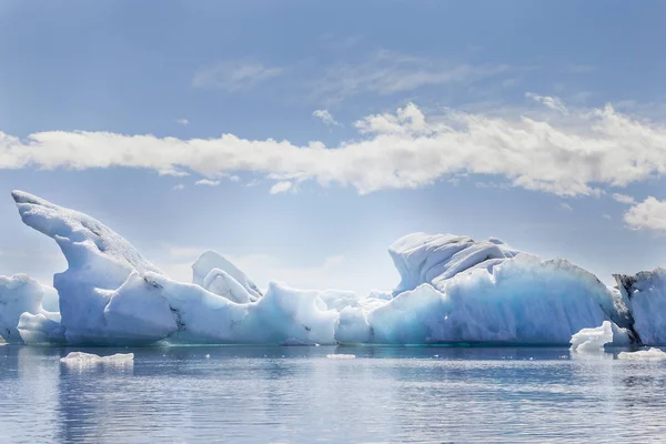 Jokulsarlon Panorama Lagoa Azul Com Icebergs Derretendo Nas Águas — Fotografia de Stock