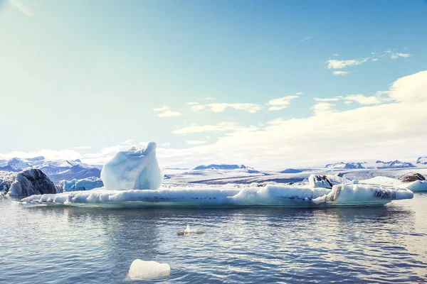 Jokulsarlon Bleu Lagon Panorama Avec Icebergs Fondre Dans Les Eaux — Photo