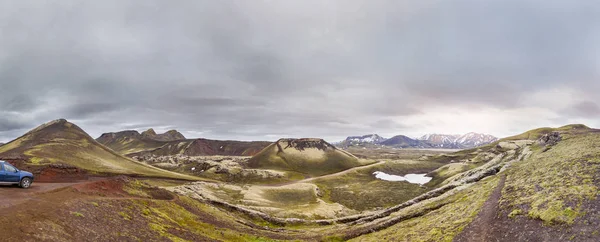Landscape Volcanic Valley Covered Moss Landmannalaugar Iceland Panoramic View — Stock Photo, Image