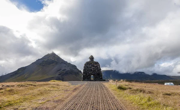 Panorama Der Isländischen Flora Sommer Ein Vulkan Hintergrund — Stockfoto