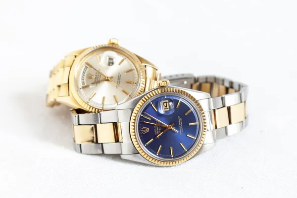 Rolex Oyster Perpetual Day- Date and Oyster Blue watch on white — Stock Photo, Image