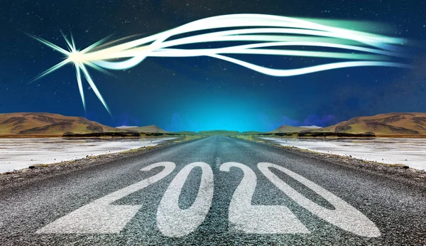 2020 Celebração do Ano Novo na estrada de asfalto com uma chegada moderna — Fotografia de Stock