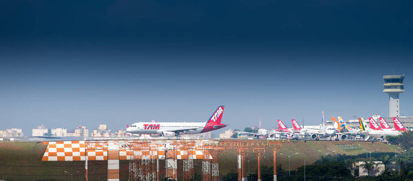 Sao Paulo, Brazil, mai 26, 2018: Air traffic at the Congonhas airport in Sao Paulo