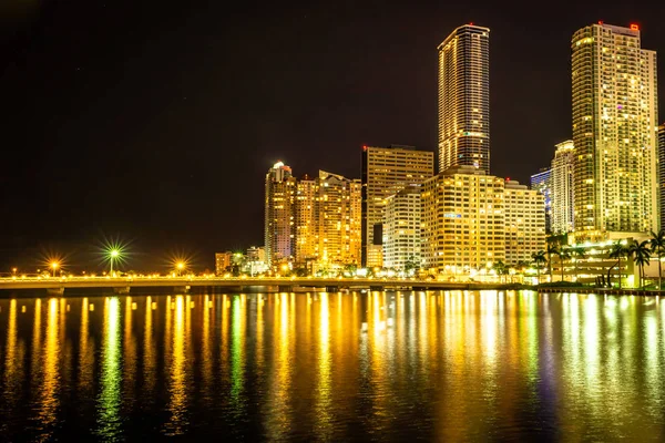 Natt Ljus Syn Miami Downtown Byggnader Florida — Stockfoto
