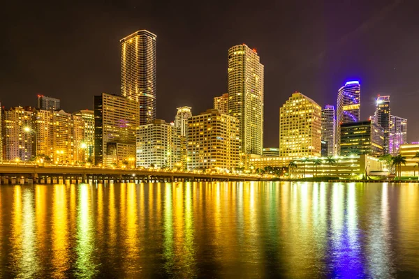 Natt Ljus Syn Miami Downtown Byggnader Florida — Stockfoto