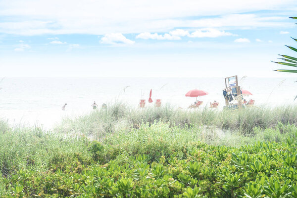 Naples, USA - jun 13, 2018: Haze at Naples beach in Florida by the mexican gulf