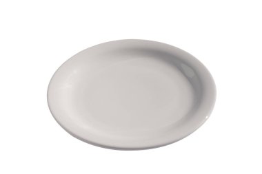 Beyaz arkaplanda izole edilmiş boş seramik yuvarlak tabak