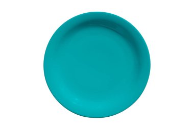 Beyaz arka plan üzerine izole edilmiş siyan seramik yuvarlak plaka