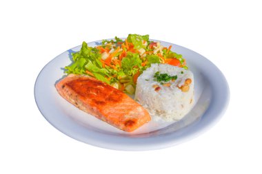 Bir tarafı olarak pirinç ve salata ile Lezzetli Somon