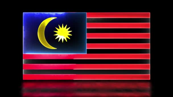 Looping Neon Glöd Effekt Ikoner Nationell Flagga Malaysia Svart Bakgrund — Stockvideo