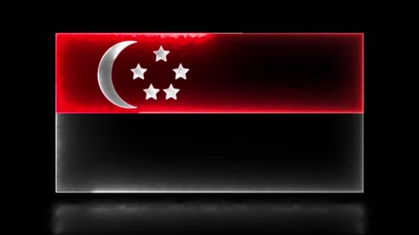 Цикл Неонового Свечения Значки Эффекта Национальный Флаг Сингапура Черный Фон — стоковое видео
