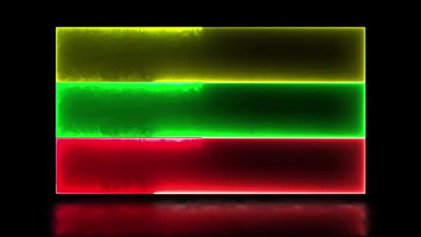Looping Neon Glöd Effekt Ikoner Nationell Flagga Litauen Svart Bakgrund — Stockvideo