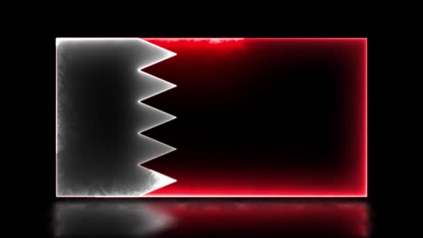 Looping Neon Glow Effect Icons National Flag Bahrain Black Background — Stock Video