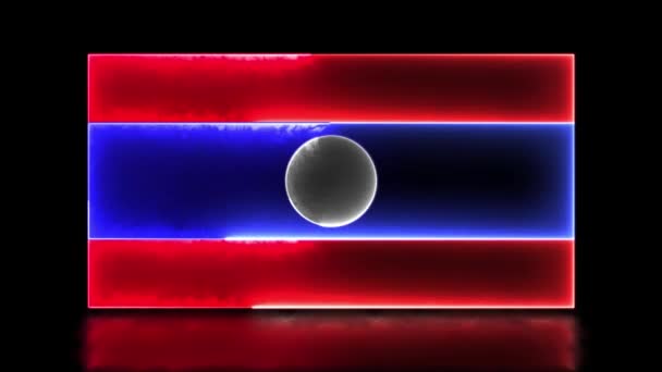 Döngülü Neon Parlaklık Efektleri Laos Ulusal Bayrağı Siyah Arkaplan — Stok video