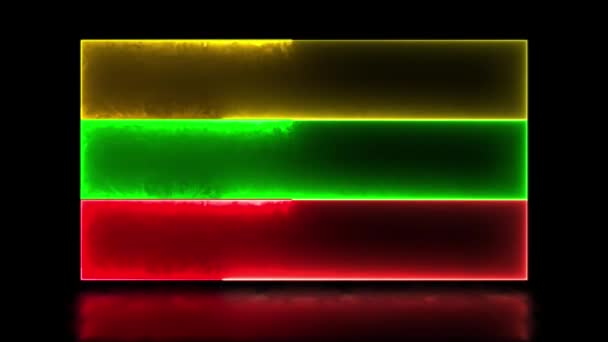 Looping Neon Glow Effect Icons Bandera Nacional Lituania Fondo Negro — Vídeos de Stock