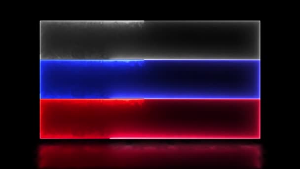 Looping Neon Glow Effect Icons National Flag Russia Black Background — Stock Video