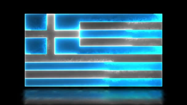 Smyčkové Neonové Efekty Ikon Národní Vlajka Řecka Černé Pozadí — Stock video