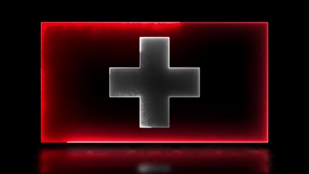 环状霓虹灯发光效果图标 瑞士国旗 黑色背景 — 图库视频影像