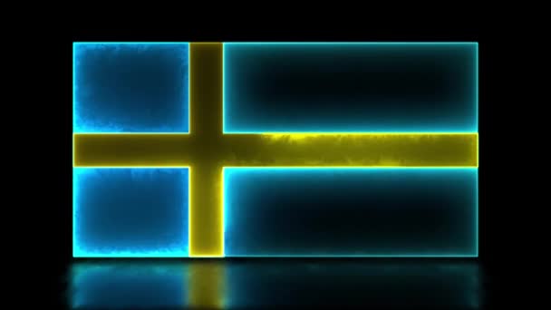 Цикл Неонового Свечения Значки Эффекта Национальный Флаг Швеции Черный Фон — стоковое видео