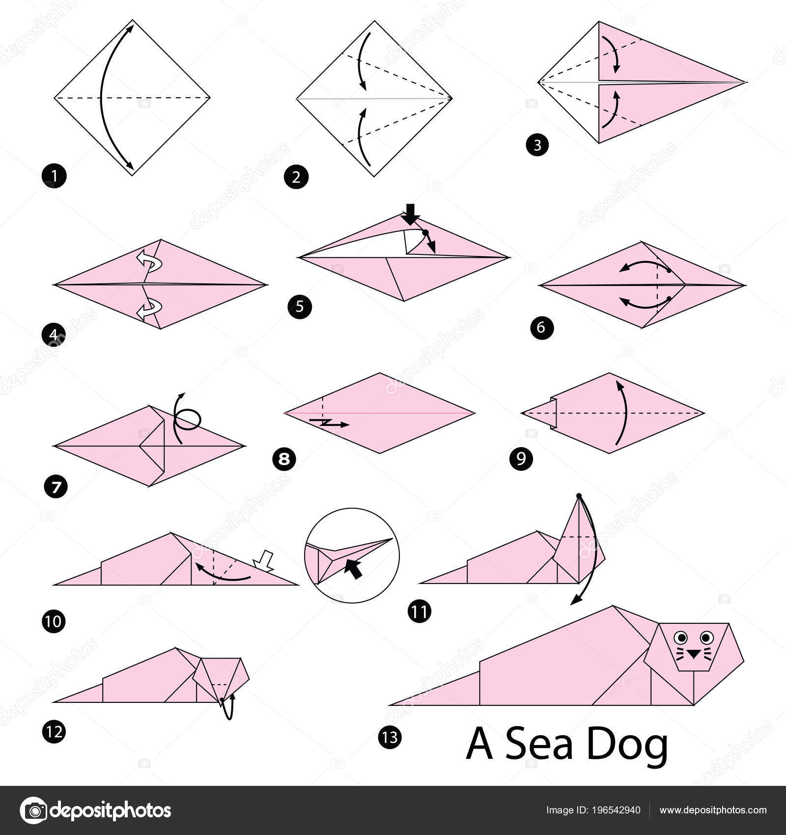 Step Step Instructions How Make Origami Sea Dog Stock