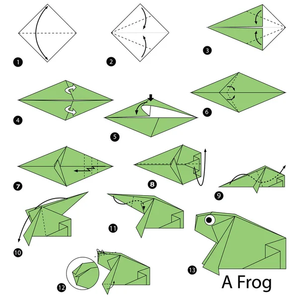 Instruções Passo Passo Como Fazer Origami Frog — Vetor de Stock
