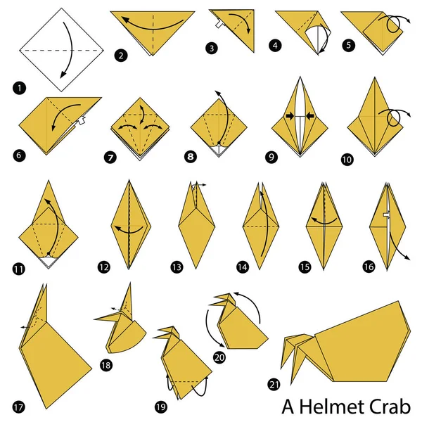 Schritt Für Schritt Anleitung Wie Man Origami Einer Helmkrabbe Macht — Stockvektor