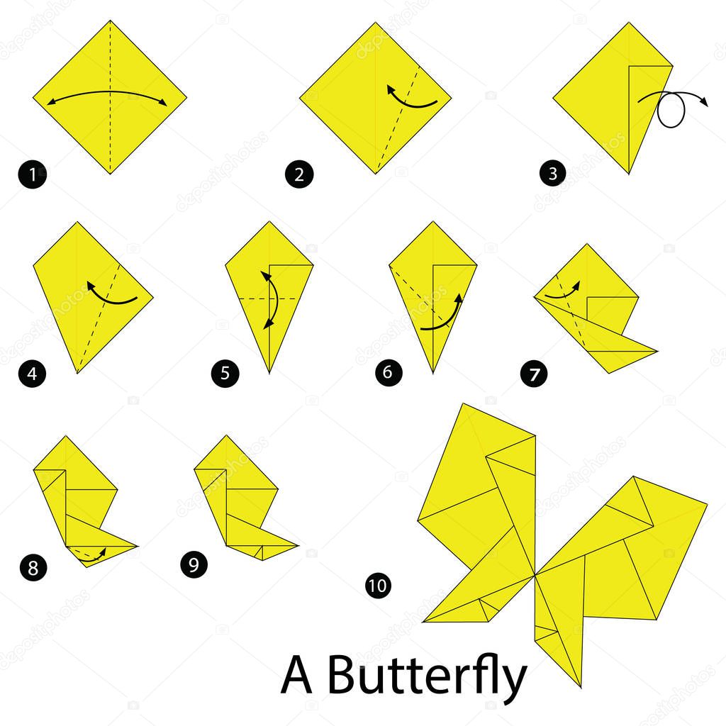 Step Step Instructions How Make Origami Butterfly — Stock