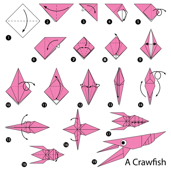 Krok Krokem Návod Jak Udělat Origami Ryba Žaludku — Stockový vektor
