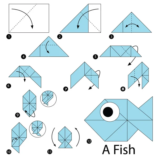 Schritt Für Schritt Anleitung Wie Man Origami Einem Fisch Macht — Stockvektor