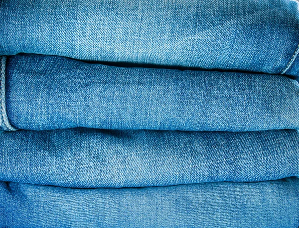 Pile Different Blue Jeans Fabric Texture — Stock Photo, Image