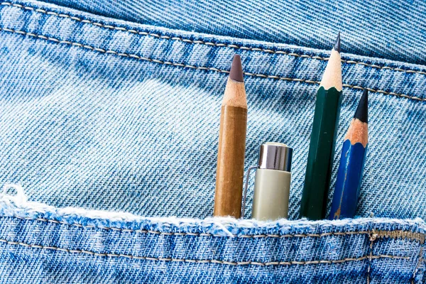 Crayon Stylo Dans Poche Jean Bleu Denim — Photo