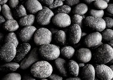 Kurutulmuş yuvarlak ve süngerimsi siyah dere taşı dokusuna