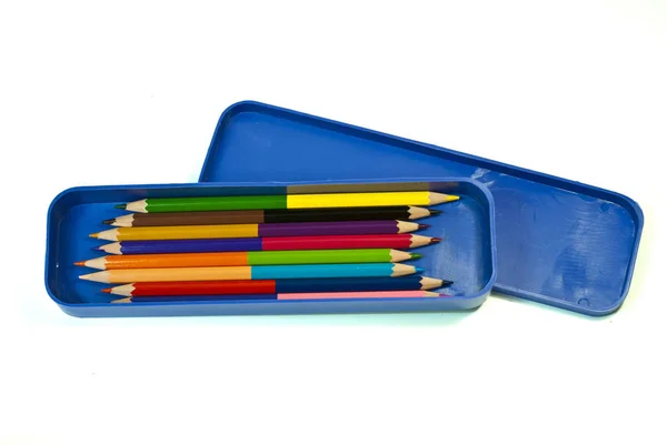 Colorful Crayon Color Pencil Blue Box — Stock Photo, Image