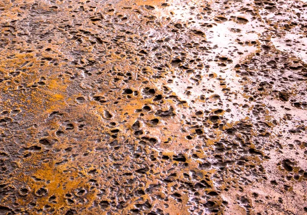 Muchos Agujeros Rugosos Suelo Hormigón Color Oxidado — Foto de Stock