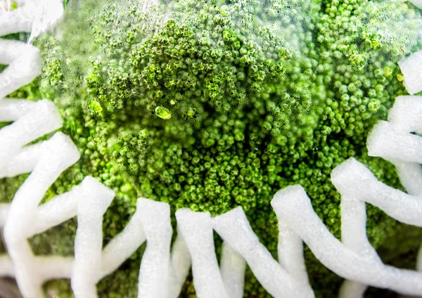 Frisch Geschützt Für Brokkoli Gemüse Durch Folienfolie Pflanzliche Textur Auf — Stockfoto
