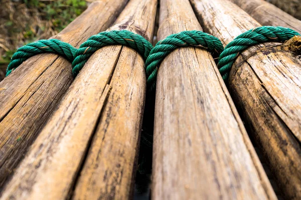 Corbata de bambú seca con cuerda de nylon verde —  Fotos de Stock