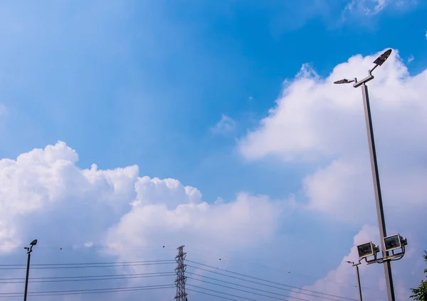 LED street lights on high steel pillars