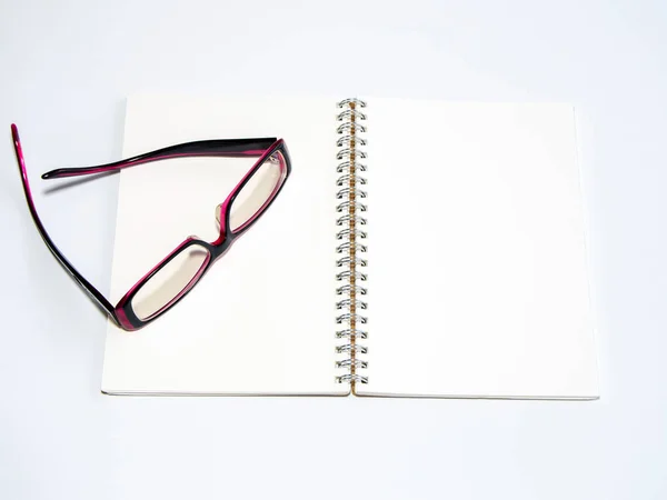 Blank Page Spiral Notebook Eyeglasses — Stock Photo, Image