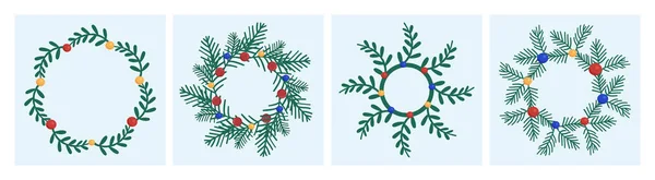 Açık mavi arka planda süsleri olan renkli el yapımı Noel çelenkleri..