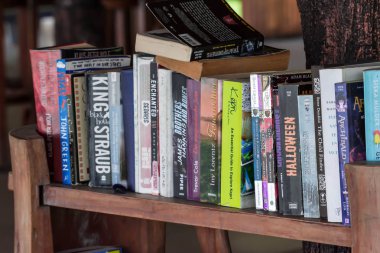 Bir plaj tatil Endonezya, Bintan Endonezya, 16 Aralık 2018 mini kitaplığından çeşitli kitaplar