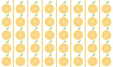 White background vector with repeating orange fruit and lines for a healthy food theme background or about fruit ingredients