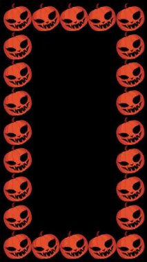 spooky orange pumpkin ghost frame animation with blank area for halloween themed text or title on black vertical screen