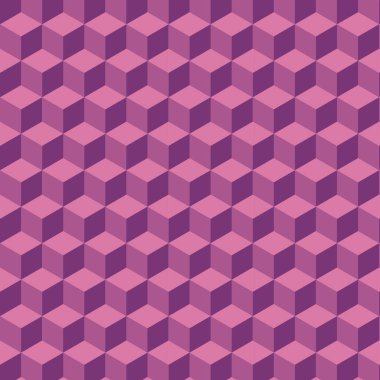 Pembe ve mor tonlarda 3 boyutlu küp illüzyonu olan kusursuz geometrik desen. Modern soyut arka plan tekstil, duvar kağıtları, ambalaj, ambalaj kağıdı, kağıt, kırtasiye, dijital tasarım ve moda projeleri için mükemmel. Moda optik illüzyon biçimi