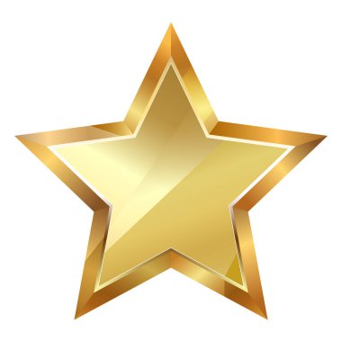 Yansıması ve gradyanı olan altın gibi parlak bir yıldızın vektör çizimi. Başarı, zafer ve başarının sembolü, genellikle ödüller, reytingler, kutlamalar ve dekoratif tasarım için kullanılır. Sertifikalar, diplomalar, tebrik kartları, posterler için mükemmel.