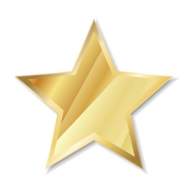 Yansıması ve gradyanı olan altın gibi parlak bir yıldızın vektör çizimi. Başarı, zafer ve başarının sembolü, genellikle ödüller, reytingler, kutlamalar ve dekoratif tasarım için kullanılır. Sertifikalar, diplomalar, tebrik kartları, posterler için mükemmel.