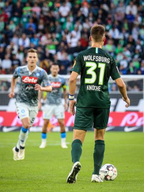 Wolfsburg, Almanya, 11 Ağustos 2018: Robin Knoche Vfl Wolfsburg - Wolfsburg, Almanya üzerinde 11 Ağustos 2018 Ssc Napoli maçı sırasında eylem. 