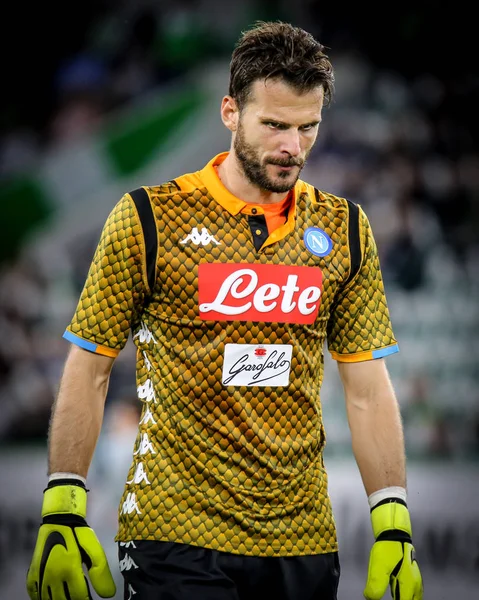 Wolfsburg, Almanya, 11 Ağustos 2018: Ssc Napoli kaleci, Orestis Karnezis, Ağustos 2018 bir maç sırasında. Michele Morrone tarafından (fotoğraf)