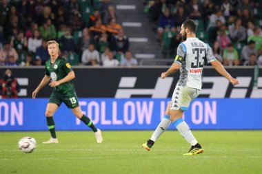 Wolfsburg, Almanya, 11 Ağustos 2018: futbol oyuncusu Raul Albiol Vfl Wolfsburg vs Ssc Napoli üzerinde 11 Ağustos 2018 arasındaki maç sırasında eylem. 