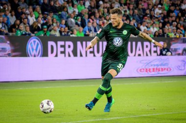 Wolfsburg, Almanya, 11 Ağustos 2018: futbolcu Daniel Ginczek 2018-2019 sezon 33 numara Vfl Wolfsburg forması ile bir maç sırasında eylem içinde. Michele Morrone tarafindan fotograf.
