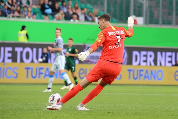 Wolfsburg, Almanya, 11 Ağustos 2018: kaleci Koen Casteels eylem Vfl Wolfsburg - Wolfsburg Volkswagen Arena 2018-2019 sezon Ssc Napoli arasında bir maç sırasında.